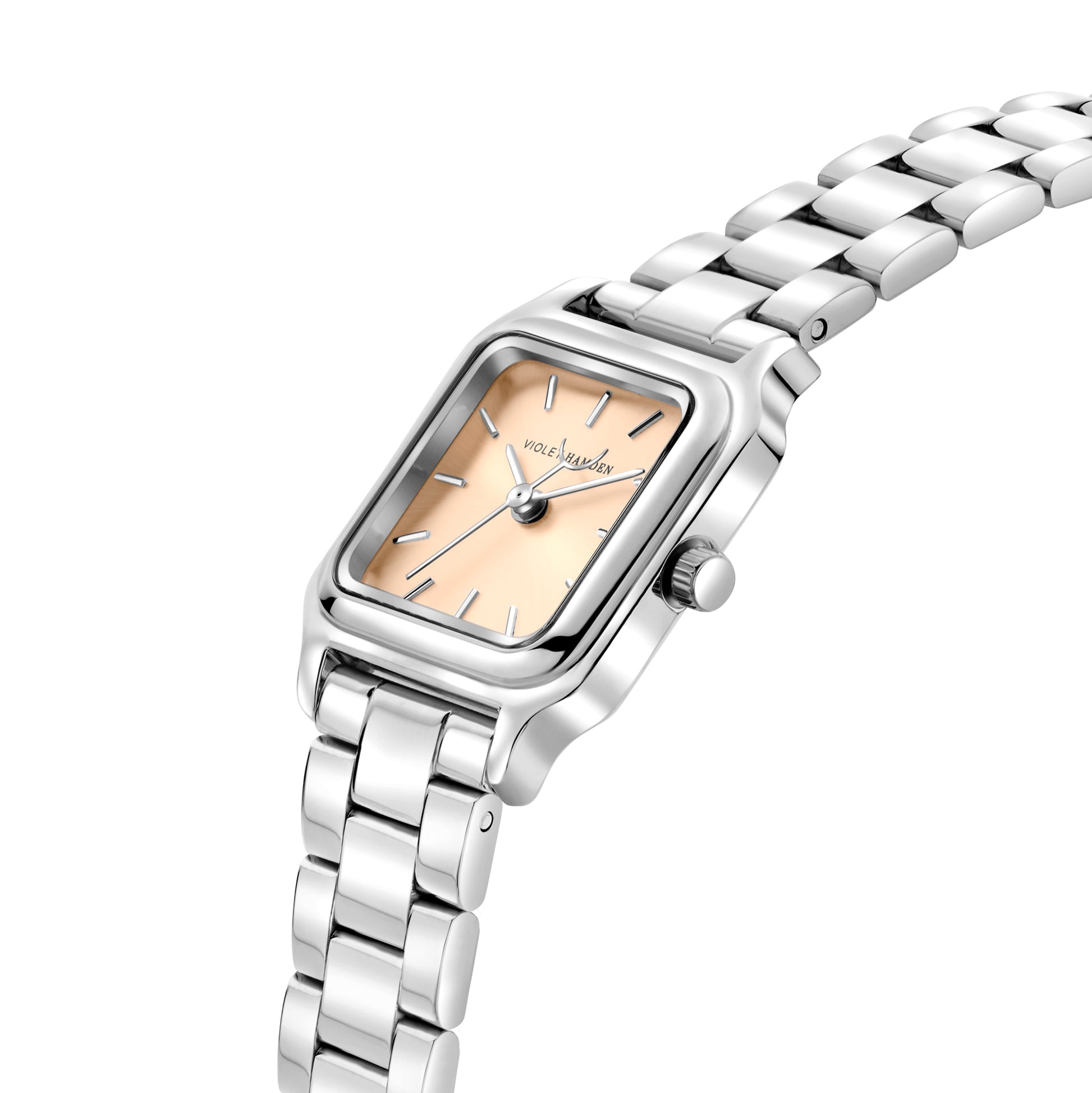 Dawn Base square ladies watch silver coloured and taupe - Violet Hamden