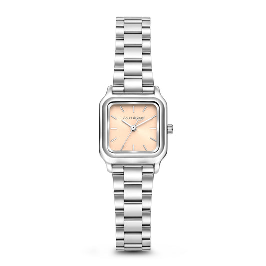 Dawn Base square ladies watch silver coloured and taupe - Violet Hamden