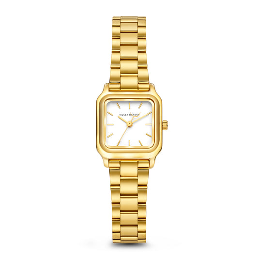 Dawn Base square ladies watch gold coloured and white - Violet Hamden