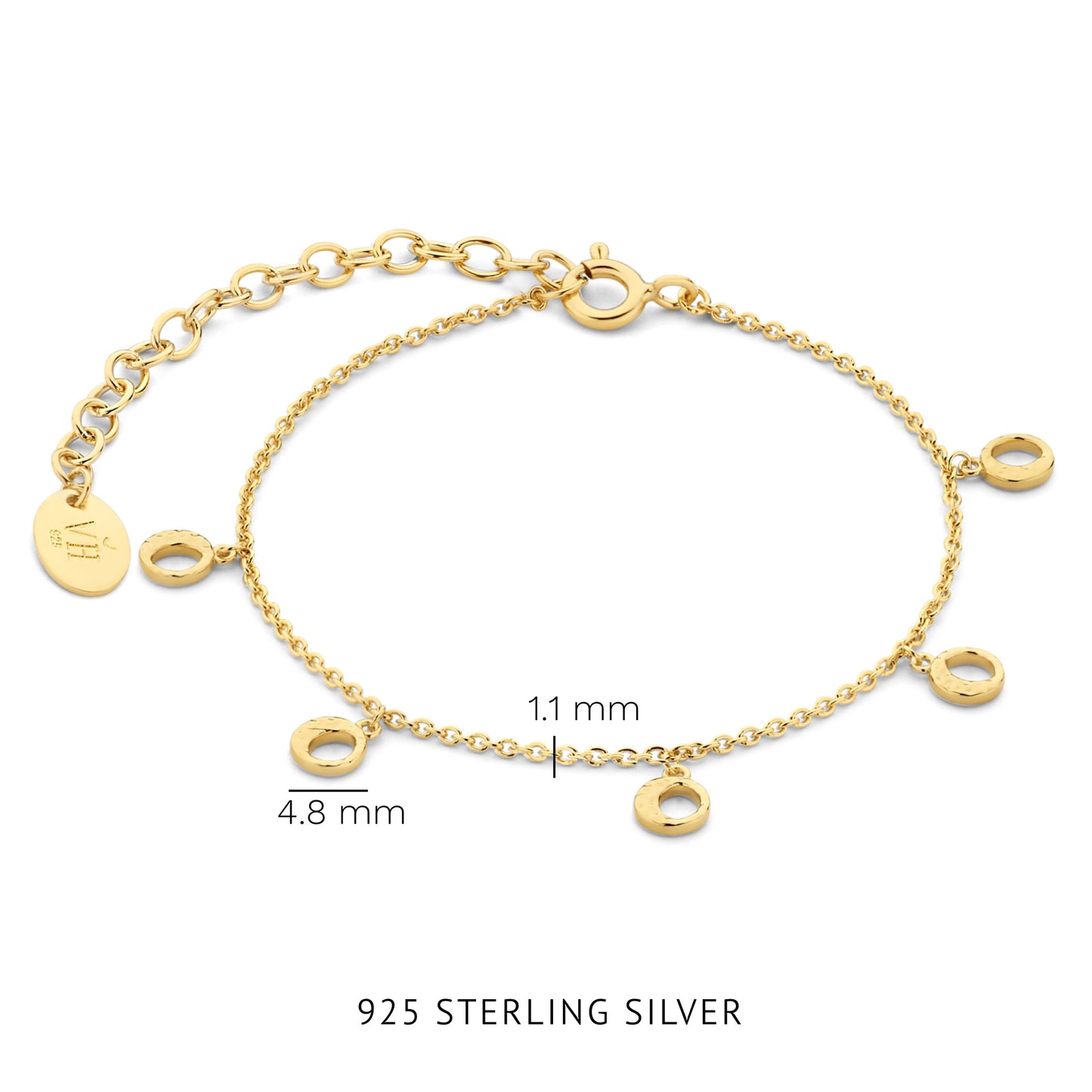 Luna 925 sterling silver gold plated bracelet with moons