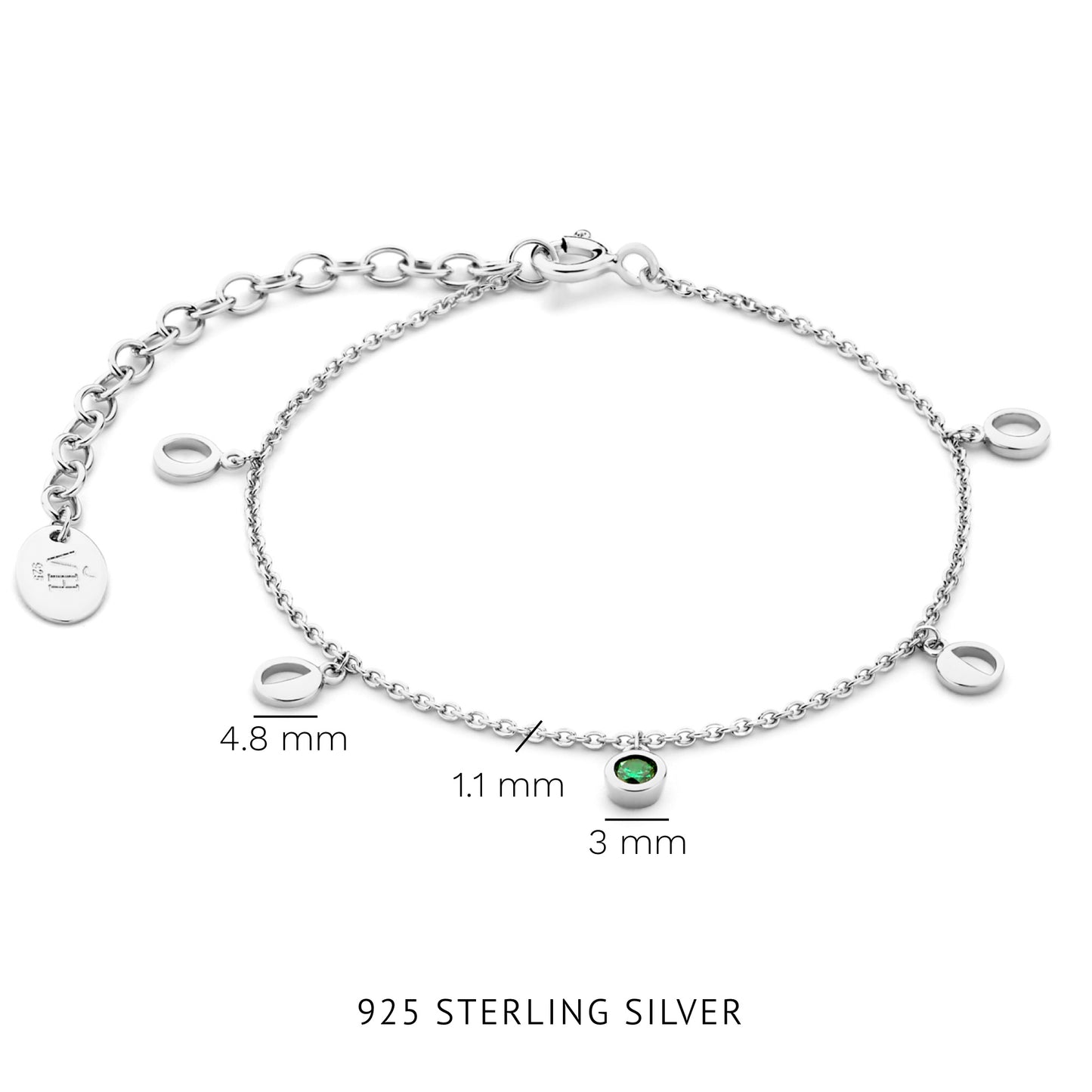 Luna bracciale in argento sterling 925 con pietra zircone verde