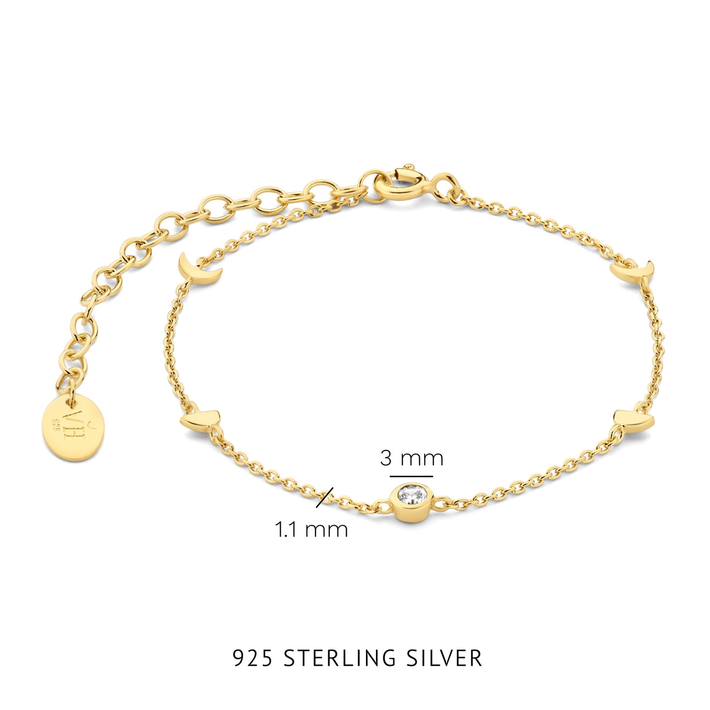 Luna 925 Sterling Silber Vergoldete Armband mit weißem Zirkonia Stein