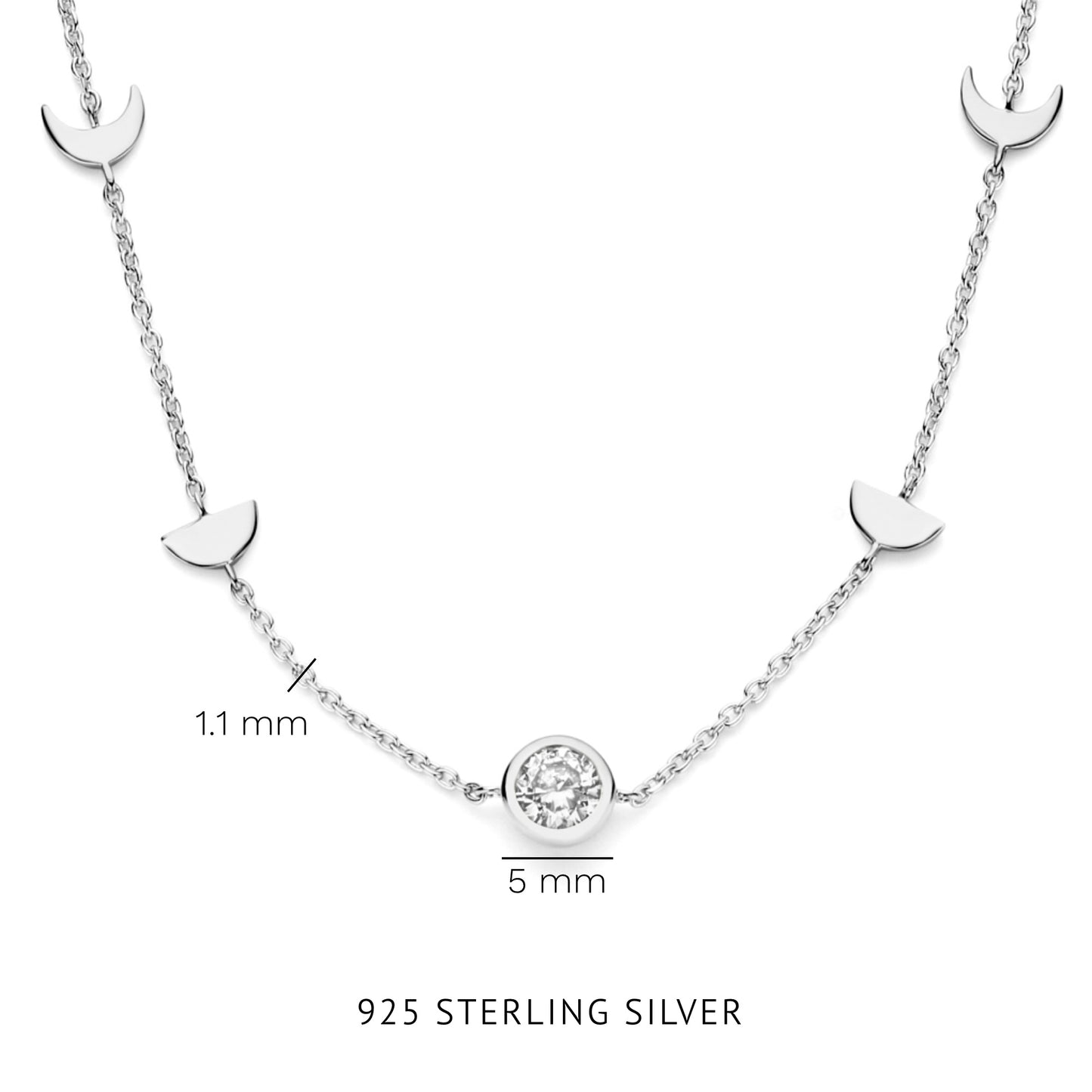 Luna collana in argento sterling 925 con pietra zircone bianca