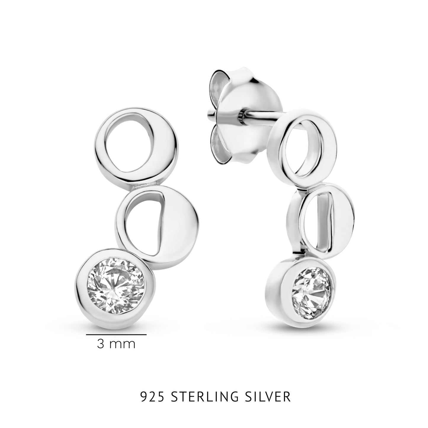 Luna 925 sterling silver ear studs with white zirconia stone