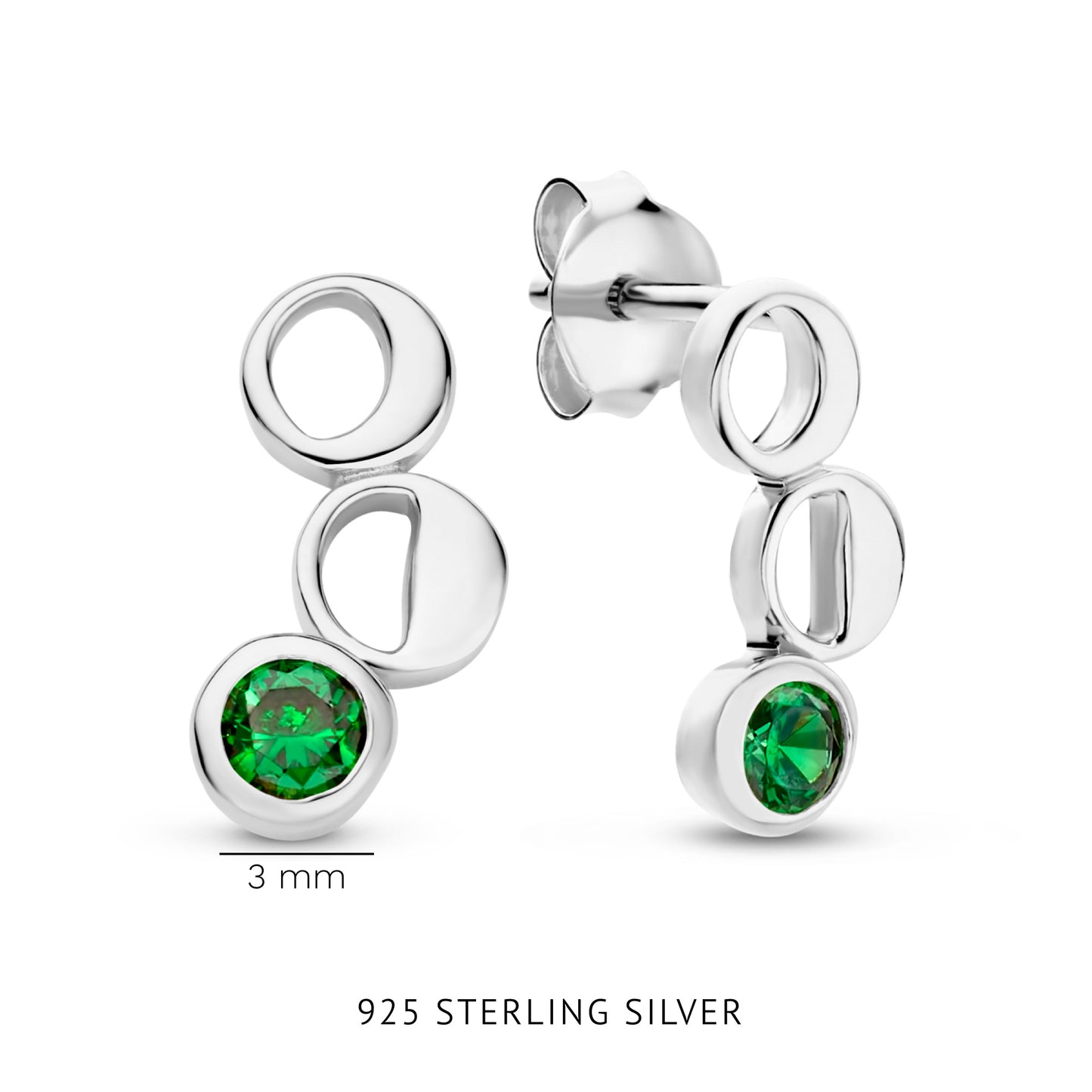 Luna 925 sterling silver ear studs with green zirconia stone