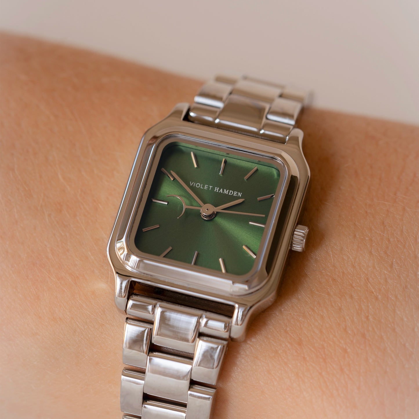 Dawn Base square ladies watch silver coloured and green - Violet Hamden