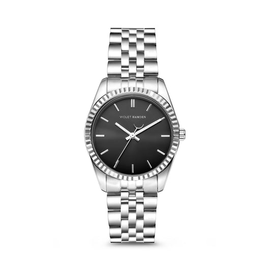 Sunrise round ladies watch silver coloured and black