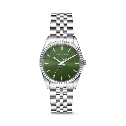Sunrise round ladies watch silver coloured and green