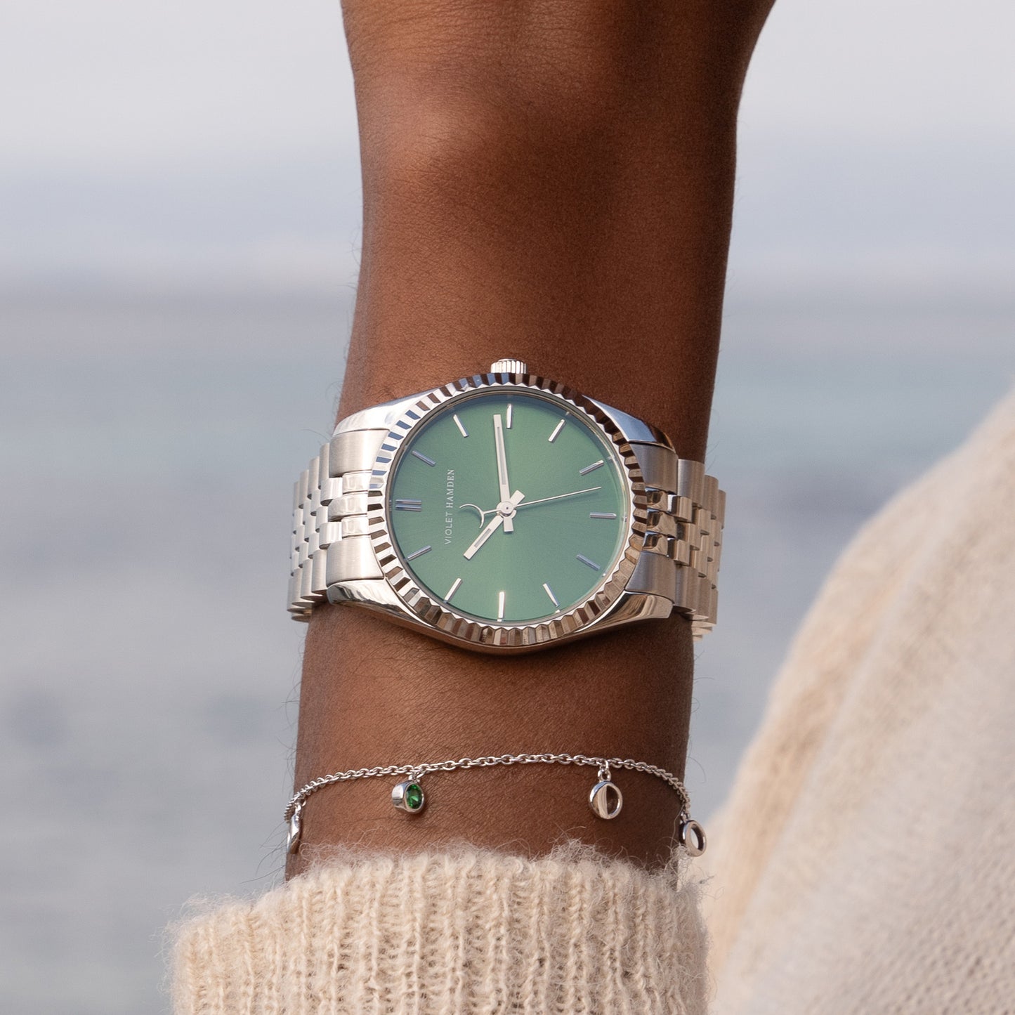 Sunrise orologio da donna rotondo color argento e verde