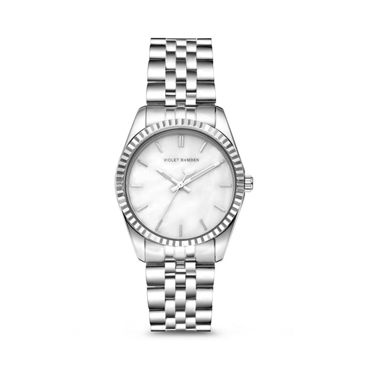 Sunrise round ladies watch silver coloured and mother of pearl