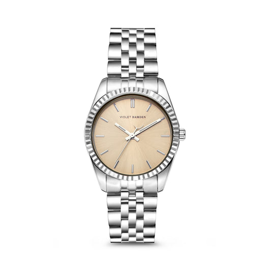 Sunrise round ladies watch silver coloured and taupe