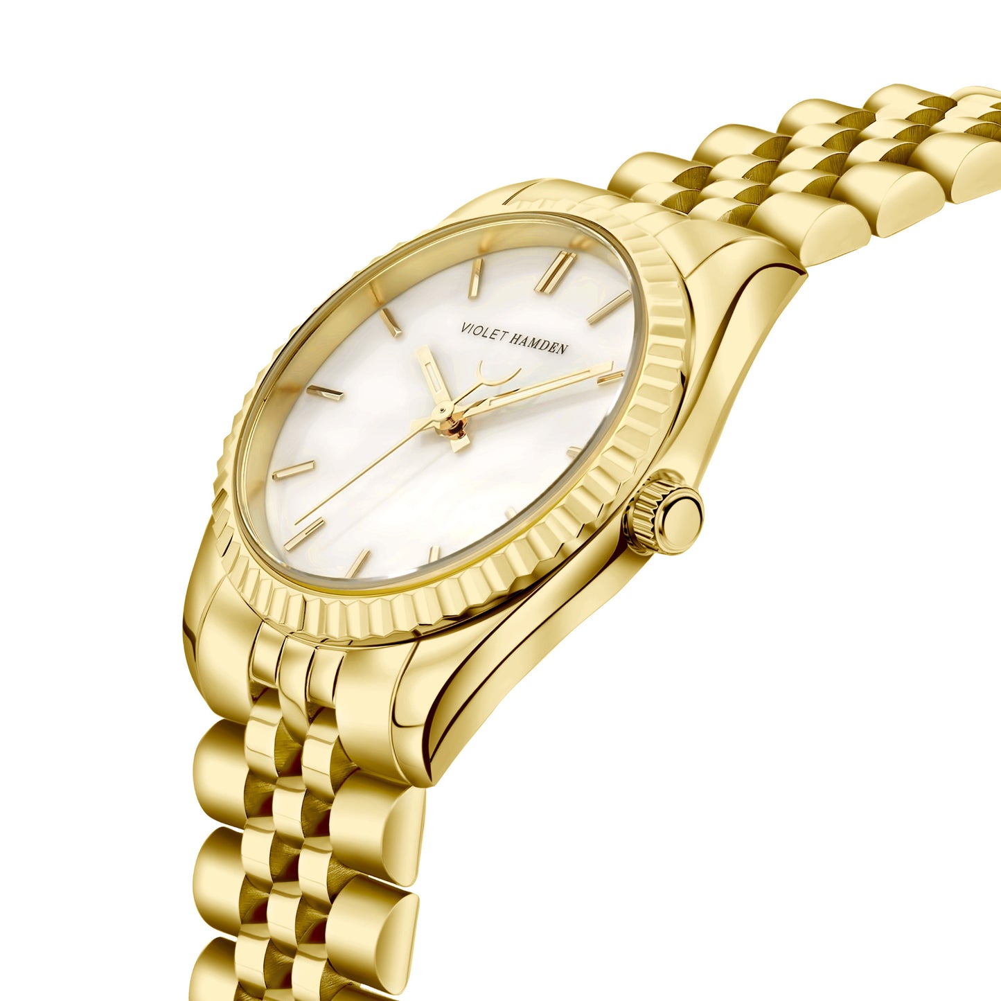 Sunrise round ladies watch gold coloured and mother of pearl