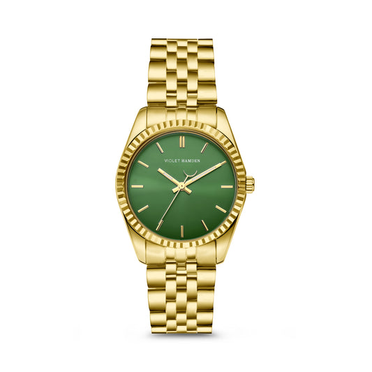 Sunrise round ladies watch gold coloured and green