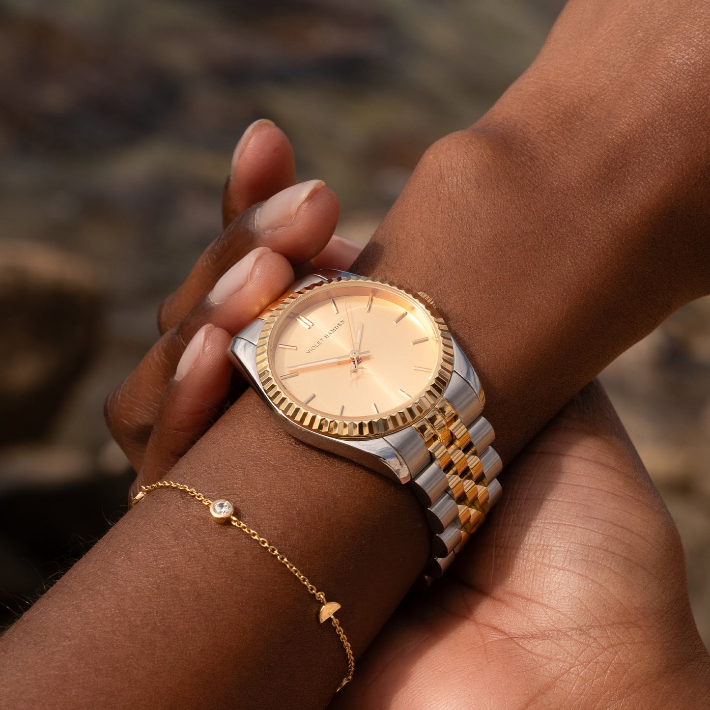 Sunrise round ladies watch gold and silver coloured - Violet Hamden