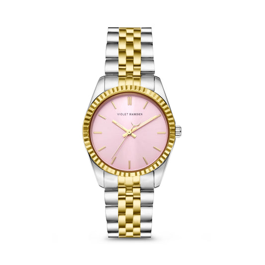 Sunrise round ladies watch gold and silver coloured en pink