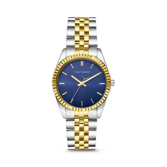 Sunrise round ladies watch gold and silver coloured and blue