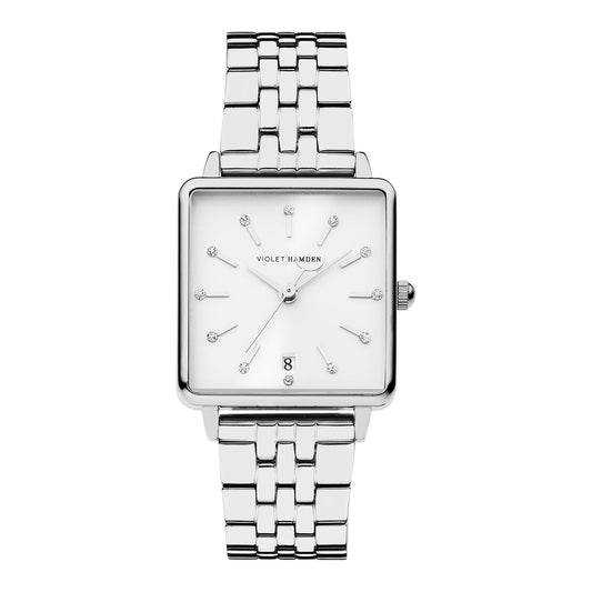 Dawn square ladies watch silver coloured and white - Violet Hamden