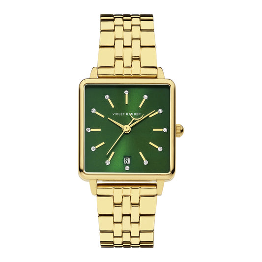 Dawn square ladies watch gold coloured and green