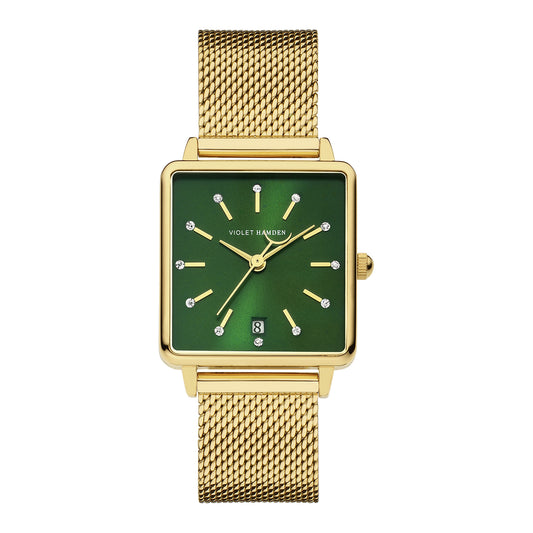 Dawn square ladies watch gold coloured and green - Violet Hamden