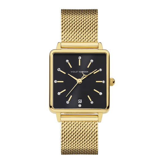 Dawn square ladies watch gold coloured and black - Violet Hamden