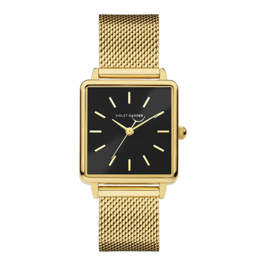 Dawn square ladies watch gold coloured and black - Violet Hamden