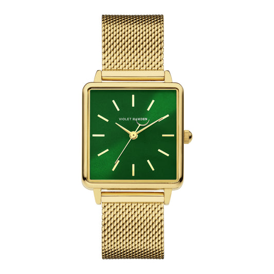 Dawn square ladies watch gold coloured and green - Violet Hamden