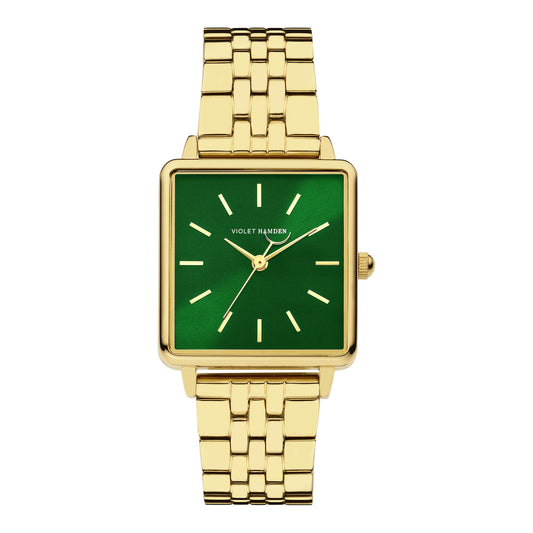 Dawn Base square ladies watch gold coloured and green