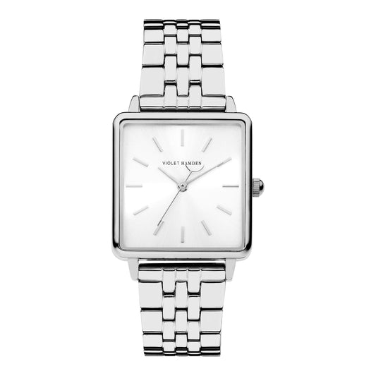 Dawn Base square ladies watch silver coloured and white
