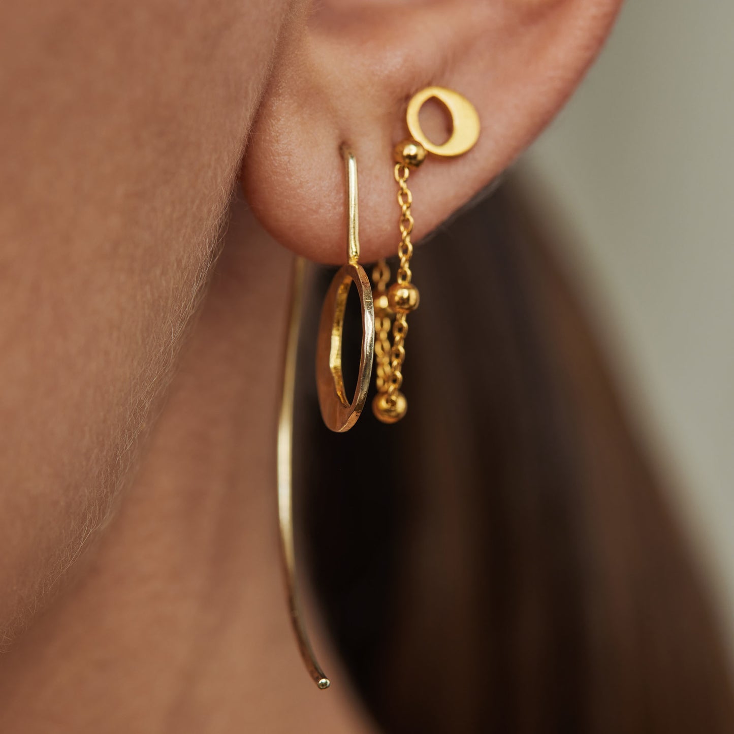 Luna pendentifs d'oreille en argent sterling 925 plaqué or