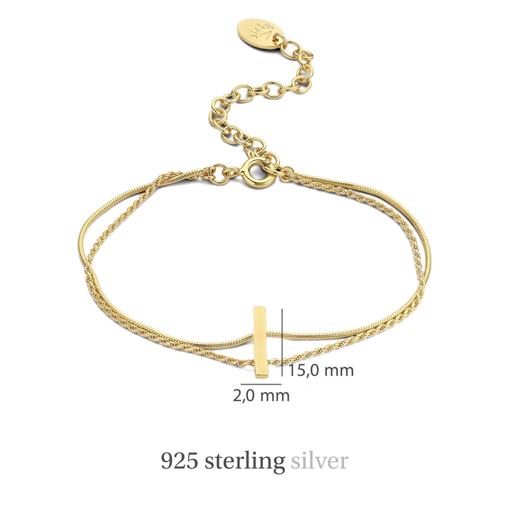 Sisterhood Moonscape 925 sterling silver gold plated double bracelet with bar - Violet Hamden