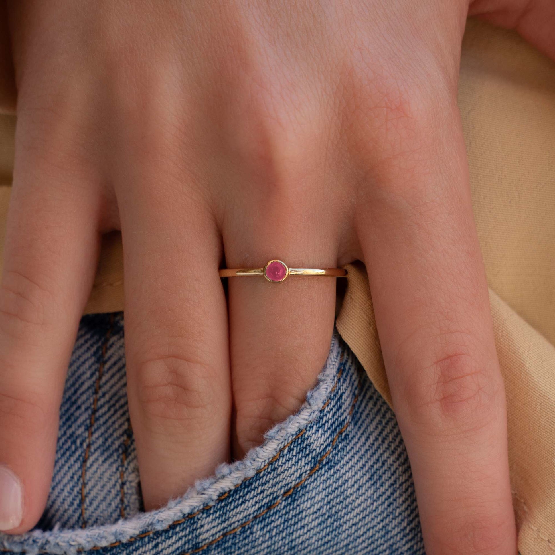 Venus 925 sterling silver gold plated ring with birthstone (60) - Violet Hamden