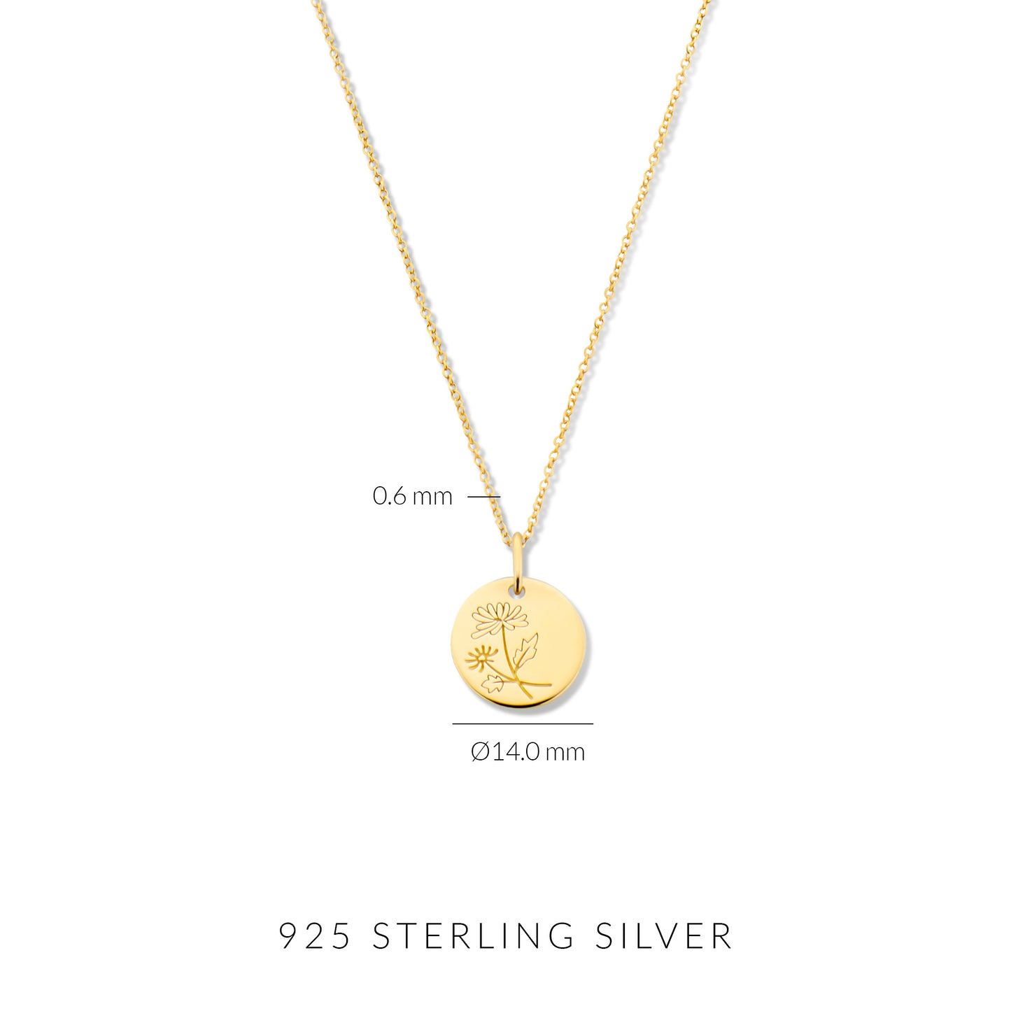Venus collier en argent sterling 925 plaqué or avec fleur de naissance