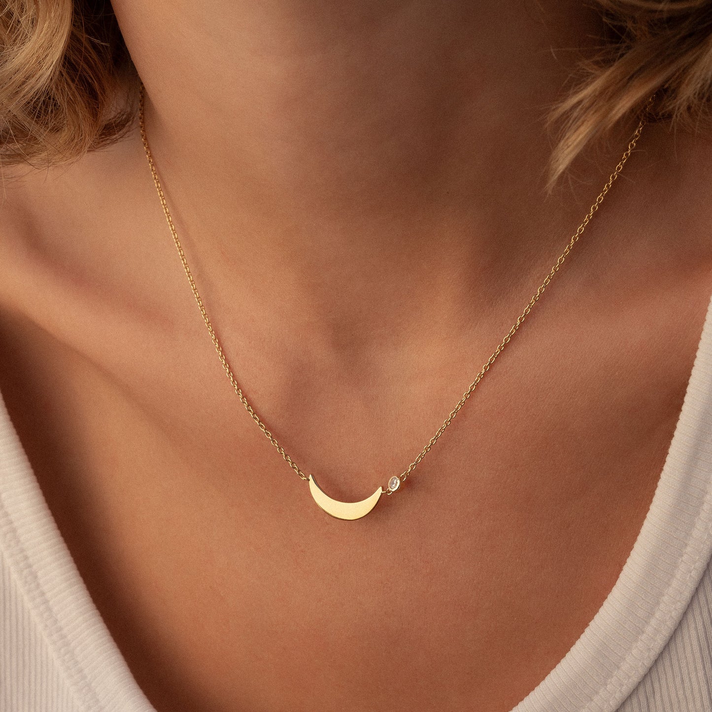 Luna 925 sterling silver gold plated necklace with white zirconia stone