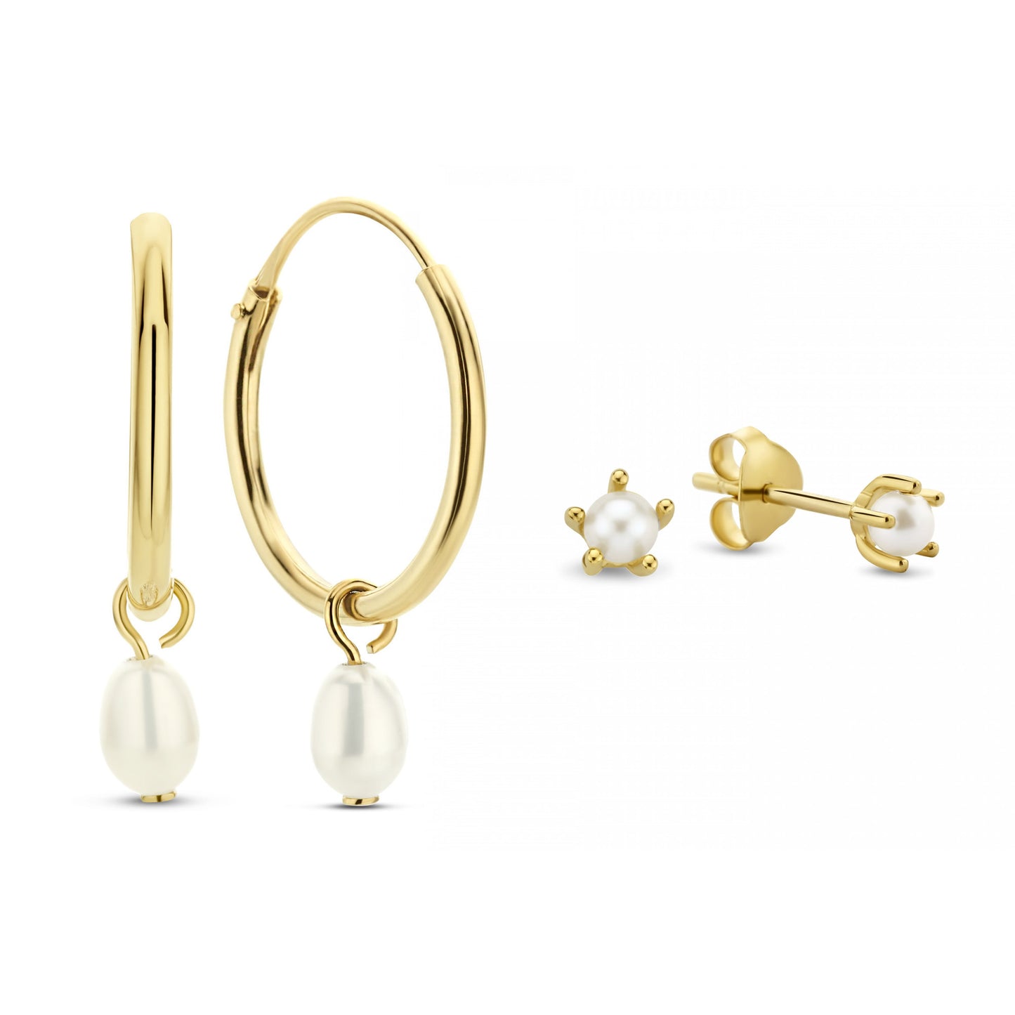 Violet's Gift 925 sterling silver gold plated earrings set with freshwater pearls