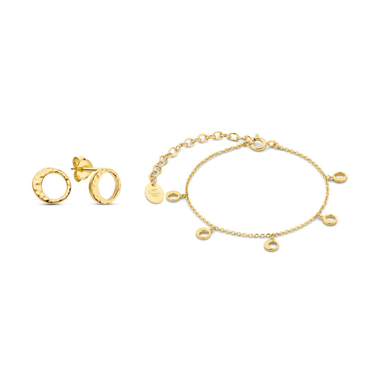 Violet's Gift 925 sterling silver gold plated bracelet and ear studs gift set