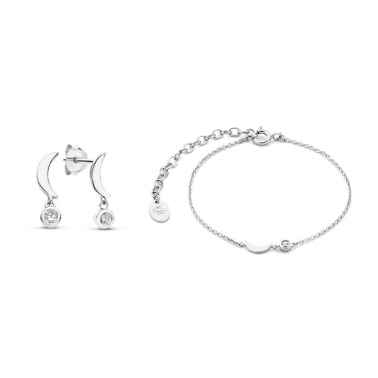 Violet's Gift 925 sterling silver bracelet and ear studs gift set with zirconia stones