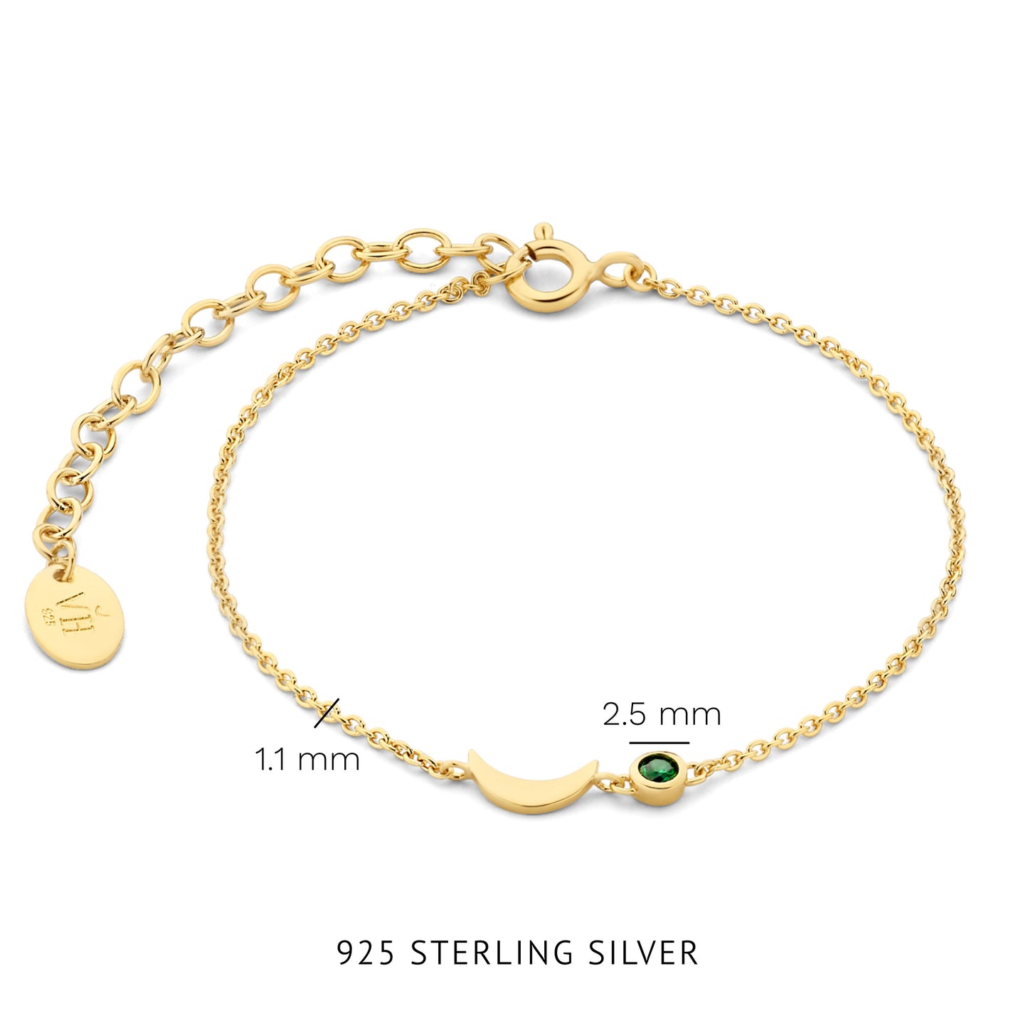 Violet's Gift 925 sterling silver guldpläterade armband och öronbultar presentbox med gröna zirkonia stenar